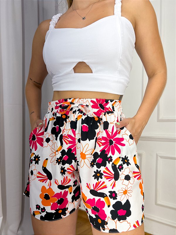 Conjunto Cropped + Short Estampa Tropical